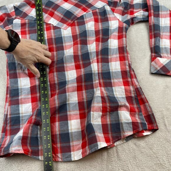 Wrangler Mens Shirt Medium Long Sleeve Western Button Up Pearl Snap Red Plaid - Picture 5 of 10
